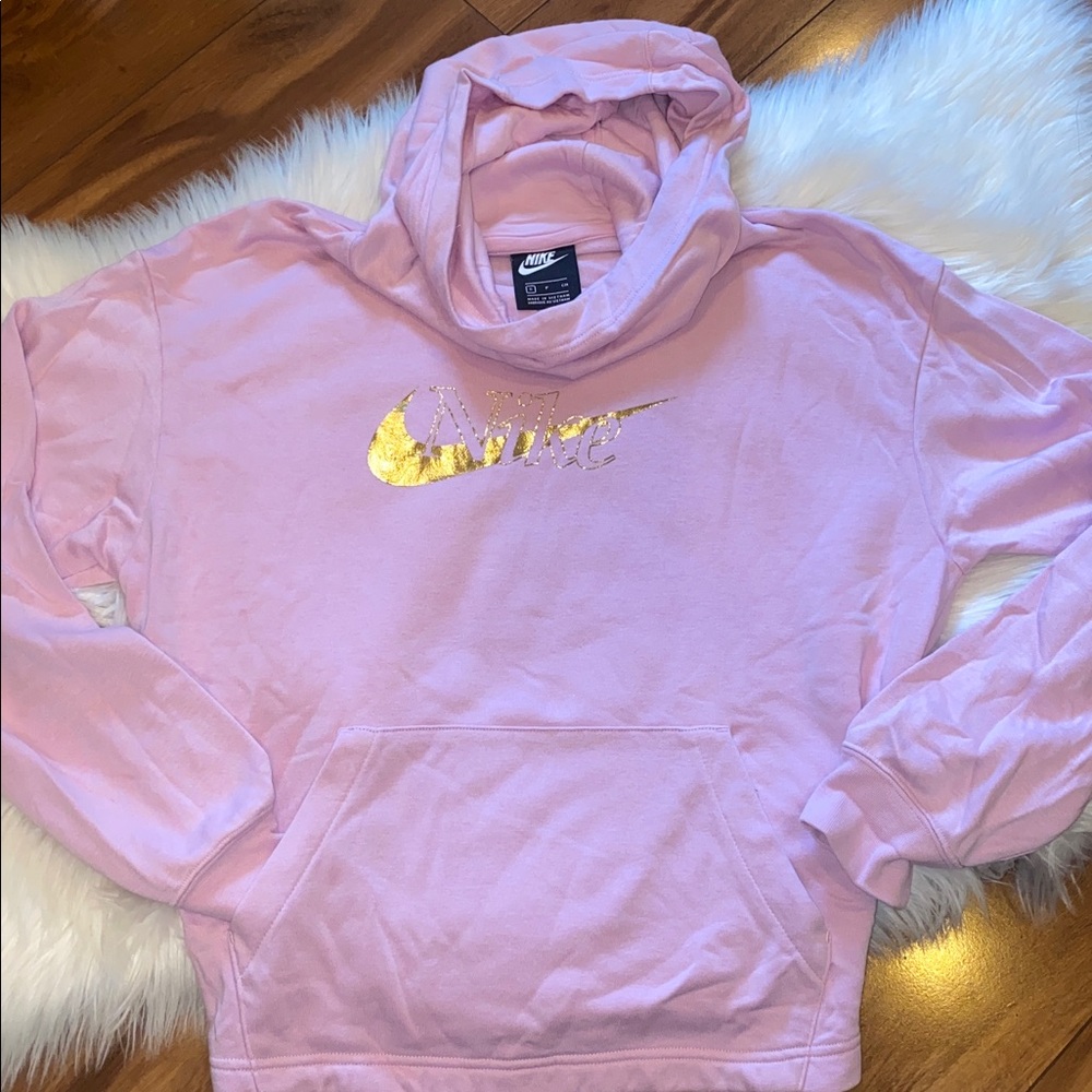 Nike Light Pink Hoodie with Metallic Gold Logo
